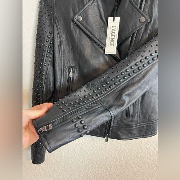 L’AGENCE Jacket black Leather studded Moto Biker Jacket NWT XS - Picture 7 of 12